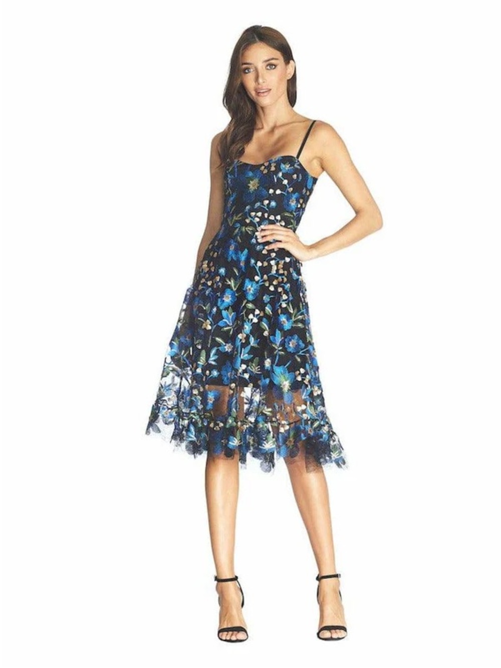 Dress the Population Blue Floral Midi Dress